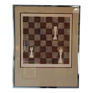 Vintage Modernist “Chess” Signed & Numbered Limited Edition Print in Chrome Aluminum Frame For Sale
