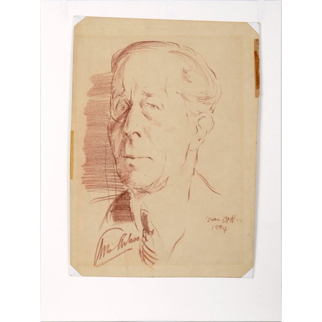 Drawing/Sketching Materials Portrait of George Arliss in Conte Crayon on Cardstock 1934 by Ivan Opffer For Sale - Image 7 of 7