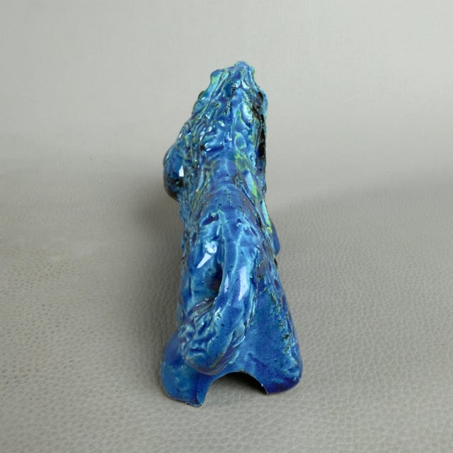 Vintage Blue Ceramic Lion Sculpture by Aldo Londi for Bitossi / Flavia Montelupo, 20th Century For Sale - Image 5 of 11