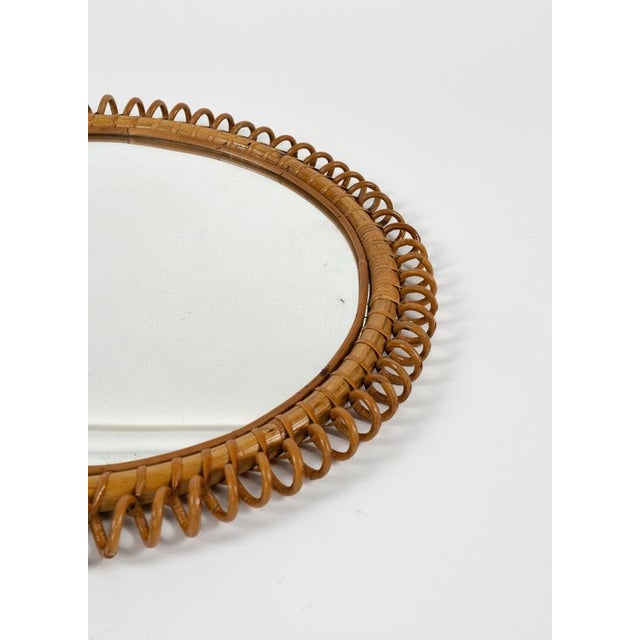 Mid-Century Round Rattan and Bamboo Wall Mirror in the style of Franco Albini, Italy, 1960s For Sale - Image 6 of 12