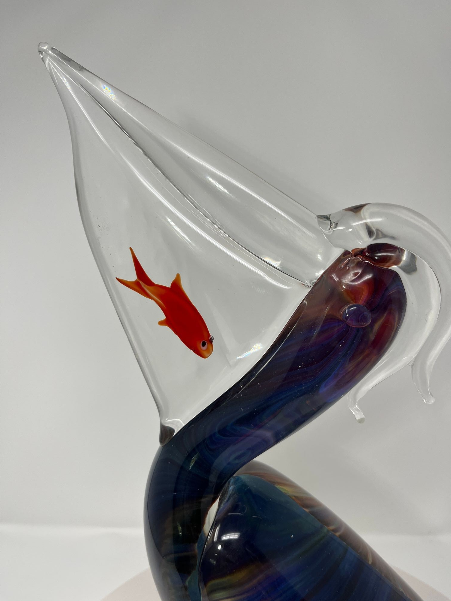 Murano Glass Pelican With Fish | Chairish
