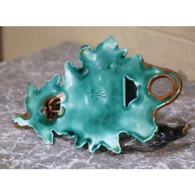 19th Century French Barbotine Wall Pocket With Bird Motif and Oak Leaves For Sale - Image 11 of 12