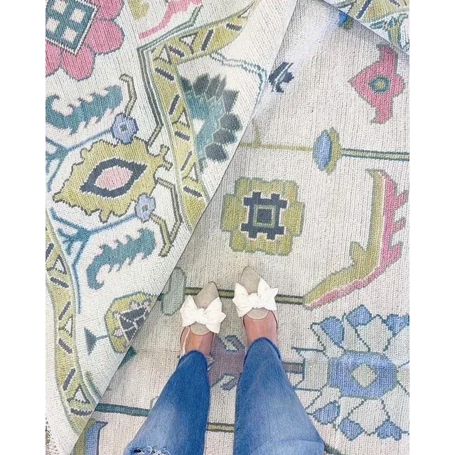 Modern Handknotted Oushak Rug in Pale Pink, Green & Blue, 5' x 7' For Sale In San Antonio - Image 6 of 7
