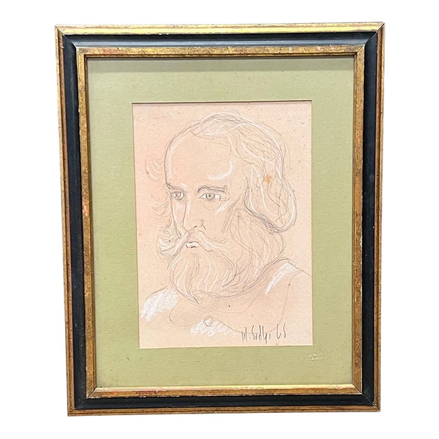 Signed 19th Century Profile Portrait Drawing of a Bearded Man For Sale
