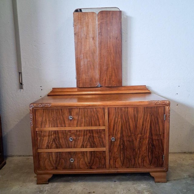 Art Deco Walnut Veneer Chest of Drawers with Folding Mirror For Sale - Image 4 of 18