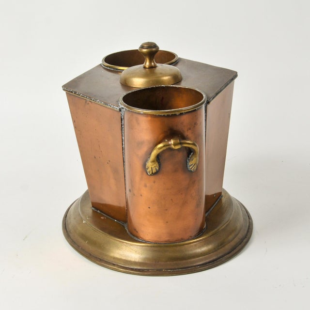 Metal Early 20th Century Art Deco Copper and Brass Wine Cooler Two Bottle Geometric For Sale - Image 7 of 12