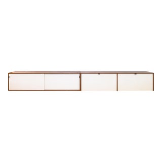 Pair of Vintage 1960s Florence Knoll Floating Credenzas Walnut & White Laminate For Sale