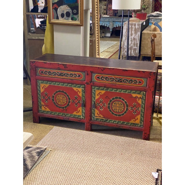 Painted Chinese Sideboard W 2 Drawers and Doors For Sale - Image 10 of 13