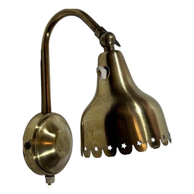 Mid-Century Scandinavian Wall Lamp with Perforated Stars in Brass, Denmark, 1940s For Sale
