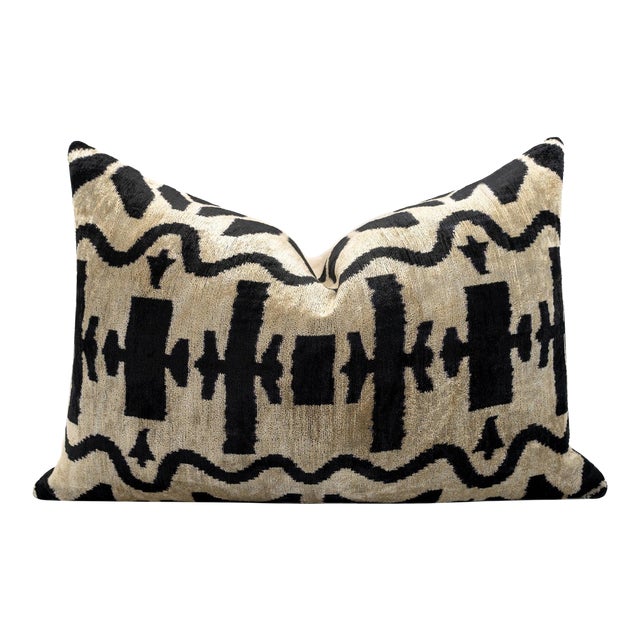 Canvello Black & White Handmade Silk Velvet Pillow For Sale