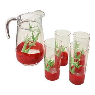Mid Century Bloody Mary Cocktail Serving Et - Pitcher and Glasses For Sale