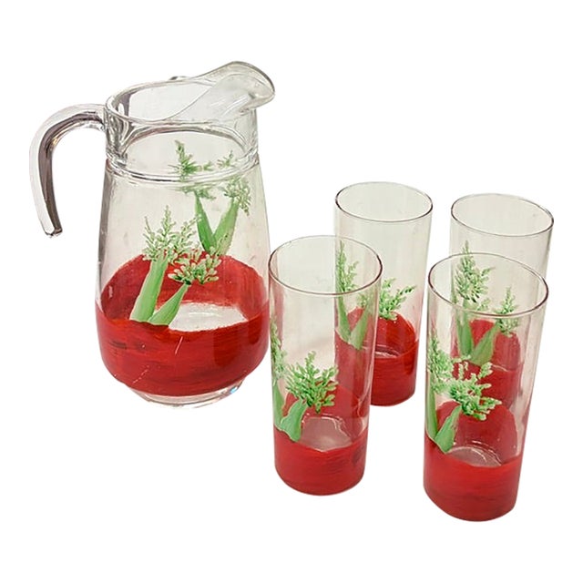Mid Century Bloody Mary Cocktail Serving Et - Pitcher and Glasses For Sale