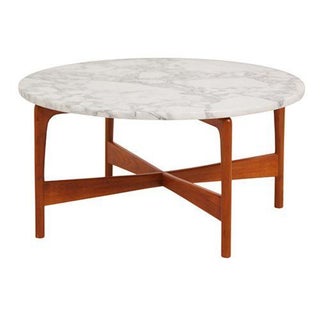Danish Modern Teak Marble Top Coffee Table For Sale