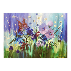 Milia LauferIsraeli Large Vibrant Surrealist Flowers Oil Painting, c.1950s