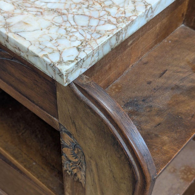 Brown Antique Deco Nightstand With Marble Top For Sale - Image 8 of 8