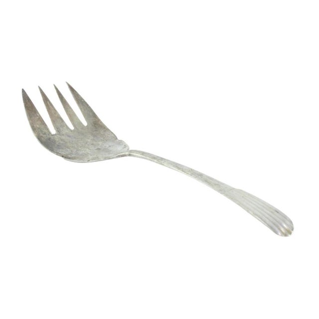 Metal Silver Fish Serving Fork with Flower-Shaped Handle For Sale - Image 7 of 7