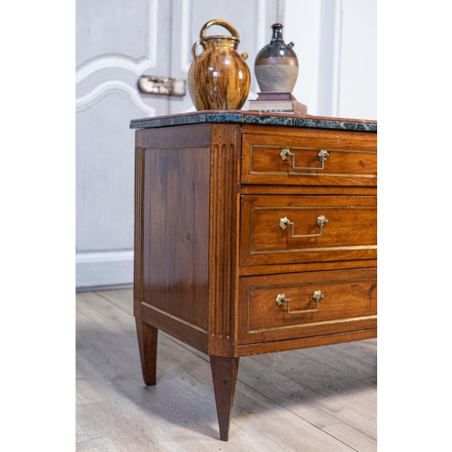 Italian Piemontese 1890s Three-Drawer Walnut Commode with Dark Green Marble Top For Sale - Image 10 of 18
