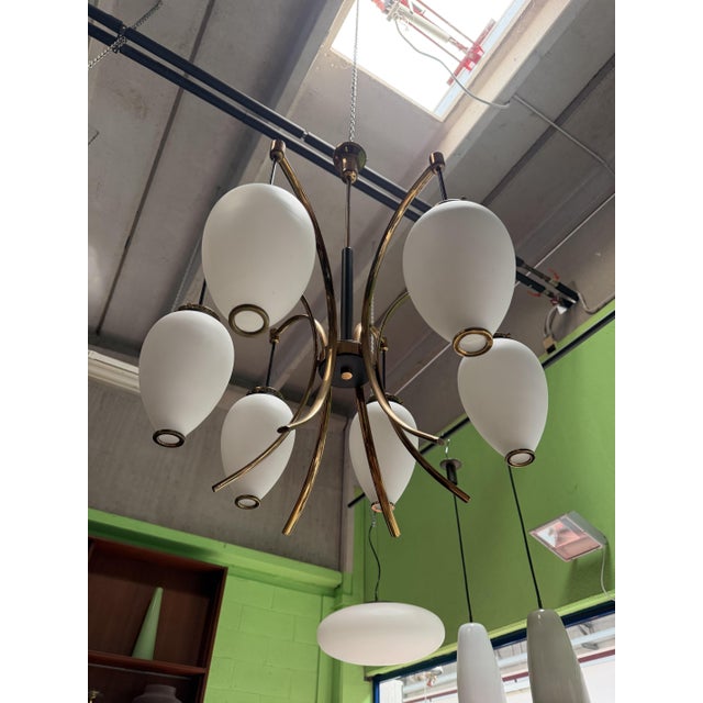 Six-Light Chandelier with White Opaline Diffusers by Bruno Gatta for Stilnovo, 1950 For Sale - Image 11 of 12