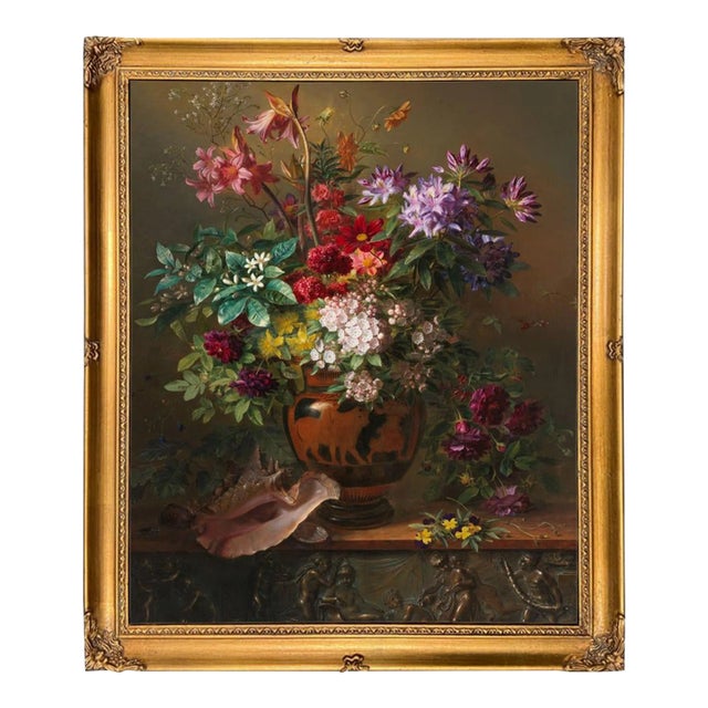Allegory of Spring Dutch Floral Still Life Print on Canvas in Antiqued Gold Wood Frame a 16" X