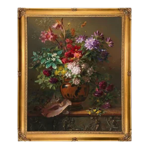 Allegory of Spring Dutch Floral Still Life Print on Canvas in Antiqued Gold Wood Frame- a 16" X 20" Print, Framed to 18" X 20"