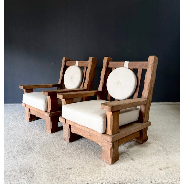 Brutalist Brutalist Oak Lounge Chairs, Belgium, 1960s, Set of 2 For Sale - Image 3 of 18