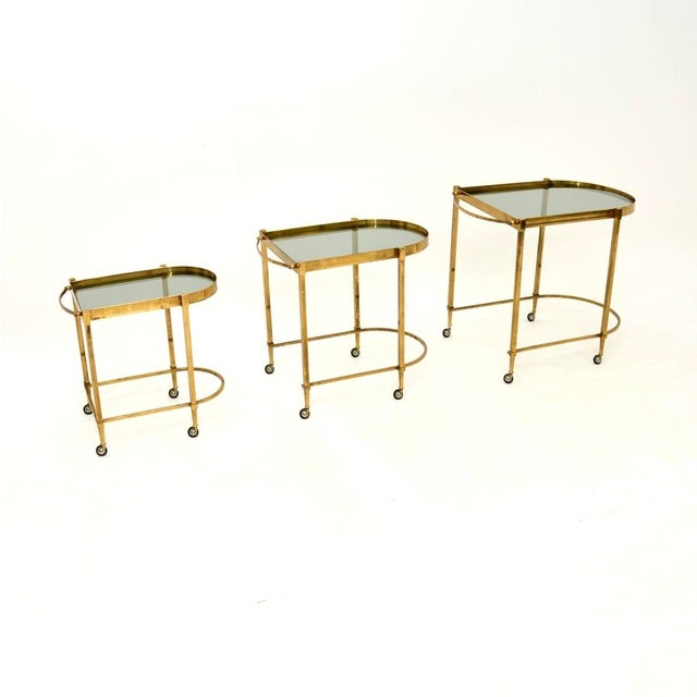 Gold Vintage Italian Nesting Tables in Brass, 1970s, Set of 3 For Sale - Image 8 of 11