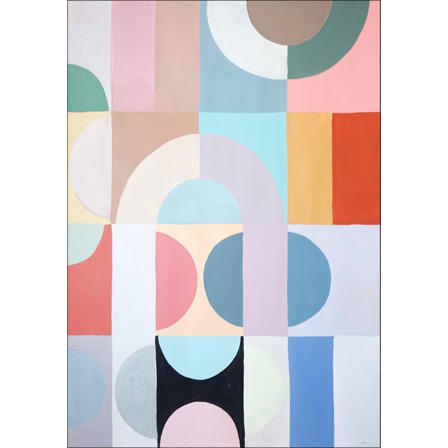 2026, Art Deco Painting Diptych, Celestial Bodies, Geometric Bauhaus Patterns on Paper, Pastel Tones Palette by Natalia Roman For Sale - Image 4 of 10