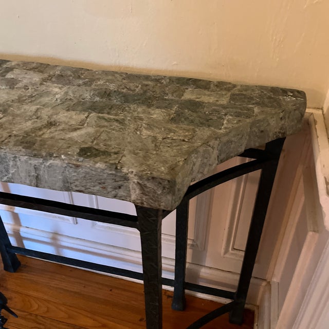 1980s Stone Top Wrought Iron Console Table For Sale - Image 11 of 11