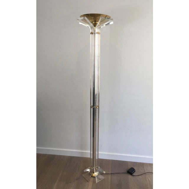 In the Style of Romeo Rega, Plexiglass and Gilt Brass Floor Lamp For Sale - Image 12 of 13