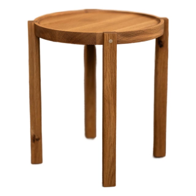 Waverly Side Table | Modern Round White Oak Side Table With Bronze Details For Sale