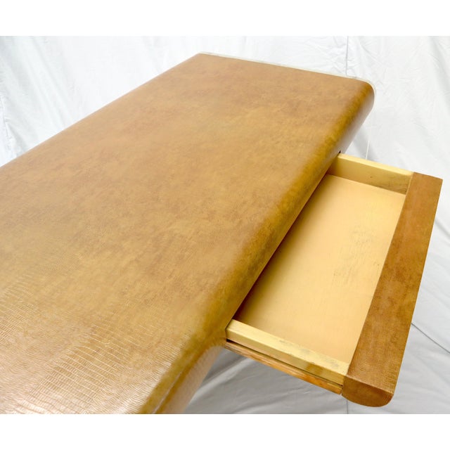 Mid-Century Modern Lucite Base Faux Snake Skin Sculptural Shape One-Drawer Writing Table Desk For Sale - Image 3 of 13