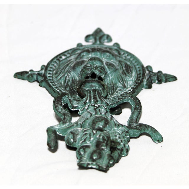 1920s Lovely Antique Patinated Cast Iron Lion Door Knocker For Sale - Image 5 of 8