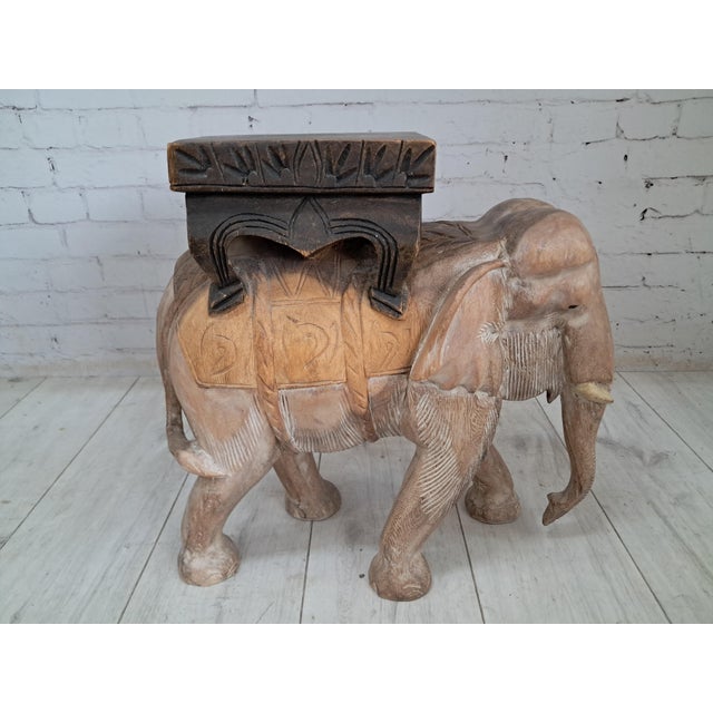 Vintage Hand-Carved Wooden Elephant Plant Stand, 1960s For Sale - Image 11 of 18