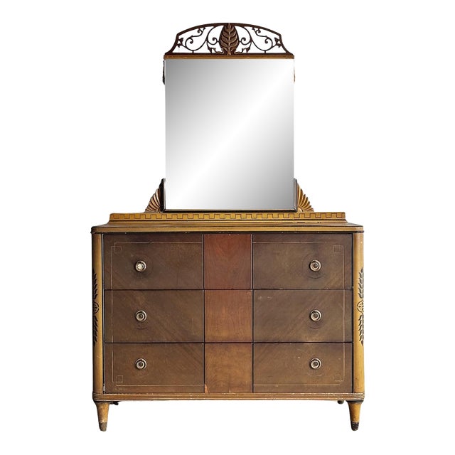 Early 20th Century Neoclassical Painted Chest of Drawers With Mirror Back For Sale