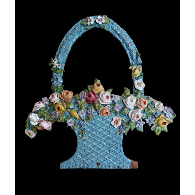 Victorian Carved Painted Wooden Basket & Flowers For Sale - Image 4 of 17