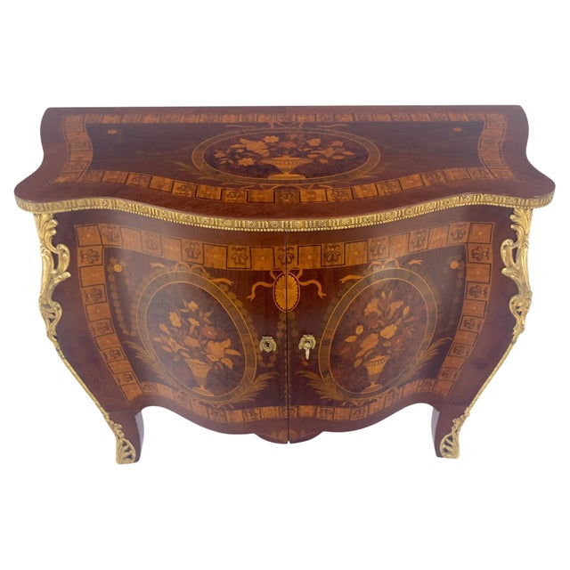 Very Fine Large Bombe Brass Mount Inlay Italian Console Dresser MINT For Sale - Image 10 of 17