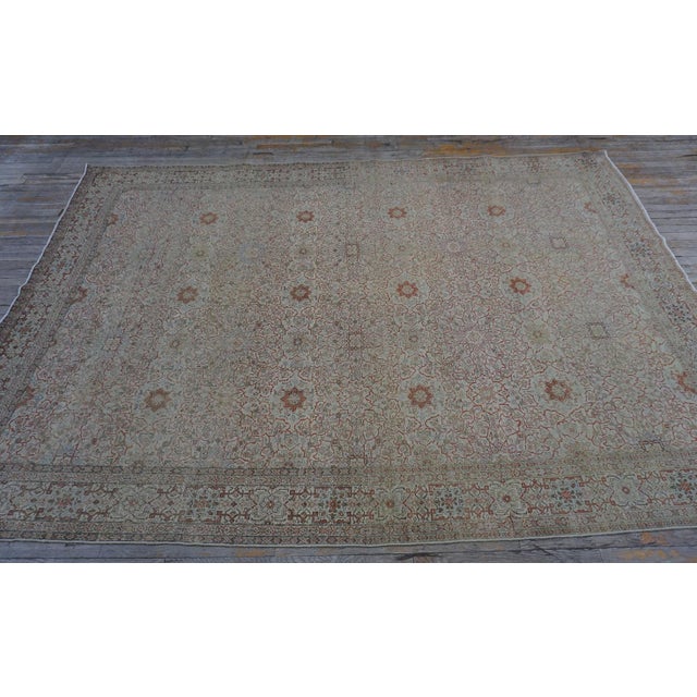 Ivory 1920s Beige Ground Antique "Crisp Design Logic Knotted Wool Persian Tabriz Rug For Sale - Image 8 of 9