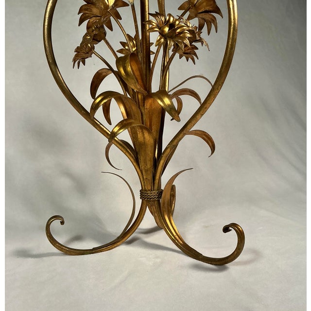 Metal Italian Mid-Century Hollywood Regency Gild Metal Floral Design Side Table, 60s For Sale - Image 7 of 12