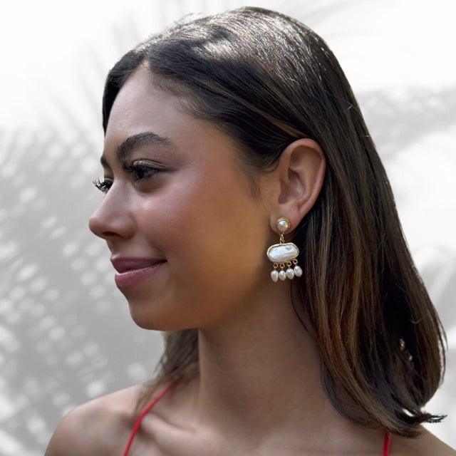 Cleopatra Pearl & Gold Tassel Earrings, 2 Pieces For Sale - Image 4 of 6