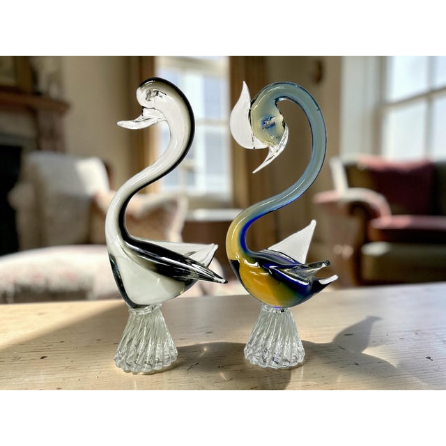 Blue Venetian Murano Glass Swans, 1970s, Set of 2 For Sale - Image 8 of 17
