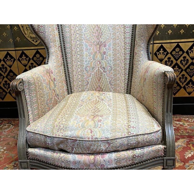 Louis XVI Style Wingback Armchair For Sale - Image 3 of 10