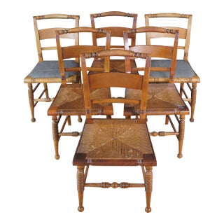 Early 20th Century 6 Rike-Kumler Early American Maple Rush Seat Country Farmhouse Dining Chairs For Sale