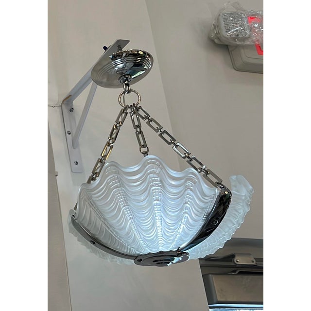 White 1930s Art Deco Shell Pendant Light For Sale - Image 8 of 8