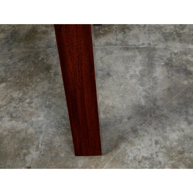Mid-Century Modern English Midcentury Campaign Style Side Table with Parquet Top and Brass Braces For Sale - Image 3 of 11