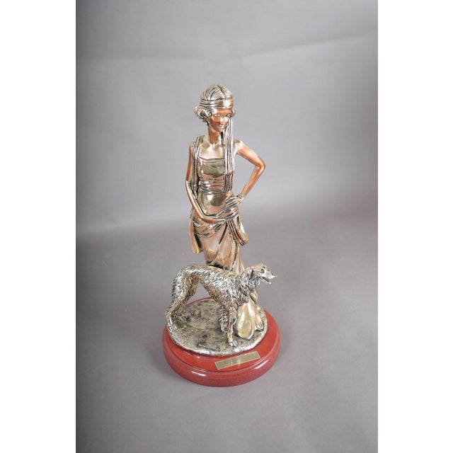 1920s Silver-Plated Art Deco Style Sculpture, Lady With Borzoi Dog For Sale - Image 6 of 8