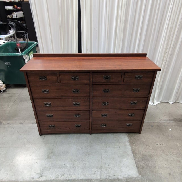 2000 - 2009 Tradewins Mission Oak 12-Drawer Double Dresser, Solid Oak With Cedar-Lined Drawers, Arts and Crafts For Sale - Image 5 of 11