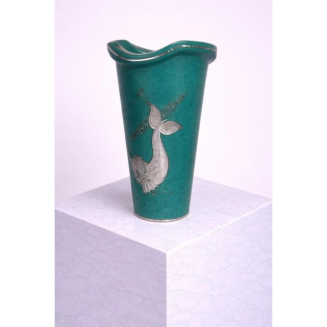Gustavsberg Argenta Vase with Silver Fish by Wilhelm Kåge for Gustavsberg, Sweden, 1940s For Sale - Image 4 of 8