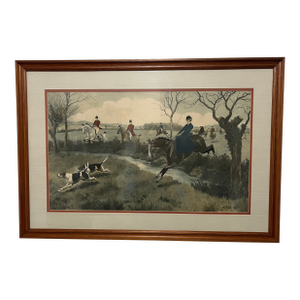 Mid 20th Century Fox Hunt Lithograph Hand Colored Art