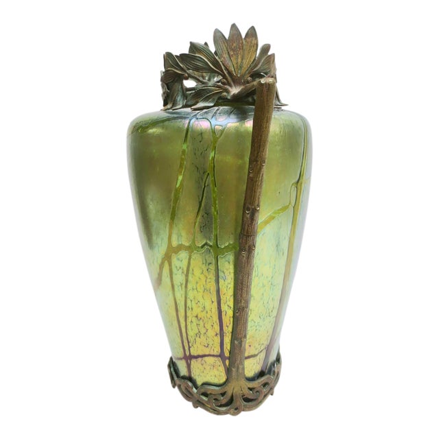 Loetz Bronze Mounted Iridescent Vase Circa 1900 For Sale
