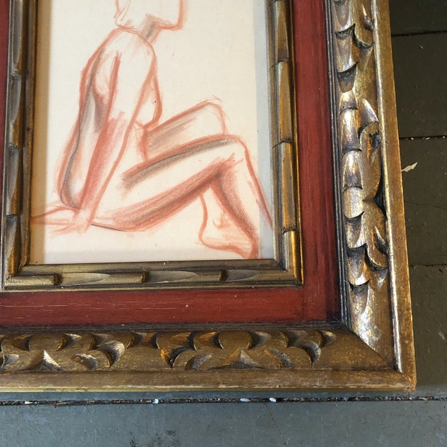 Art Deco Original Vintage Charcoal/Sepia Female Nude Study Drawing Vintage Frame 1940's For Sale - Image 3 of 5